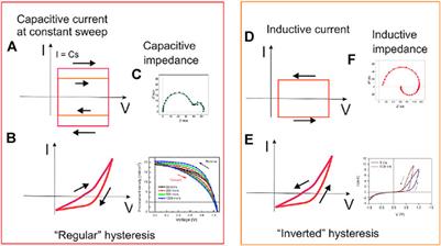 Inductive and Capacitive Hysteresis of Halide Perovskite Solar Cells and Memristors Under Illumination